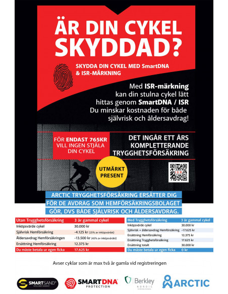Smartsand SmartDNA/ISR-Stöldskyddsmärkning inkl. 1 år försäkring för cykel